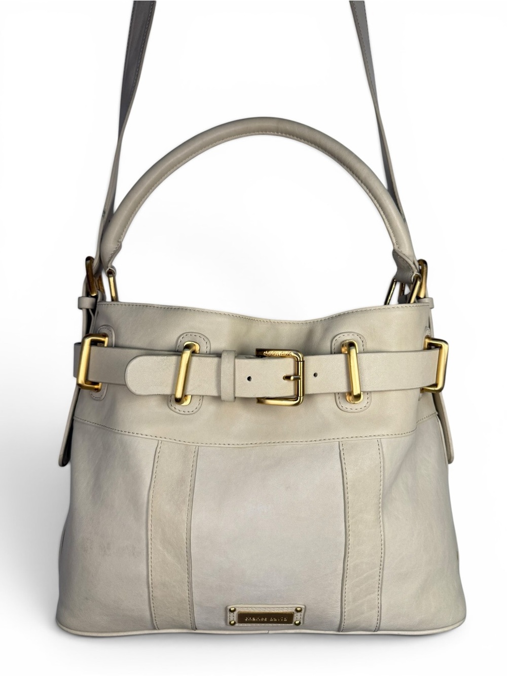 Charles David Cream Leather Buckle Shoulder Bag Convertible Tote Satchel